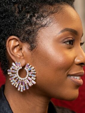 Elegant Gold-Tone pink , Purple ,Crystal Hoop starburst Earrings